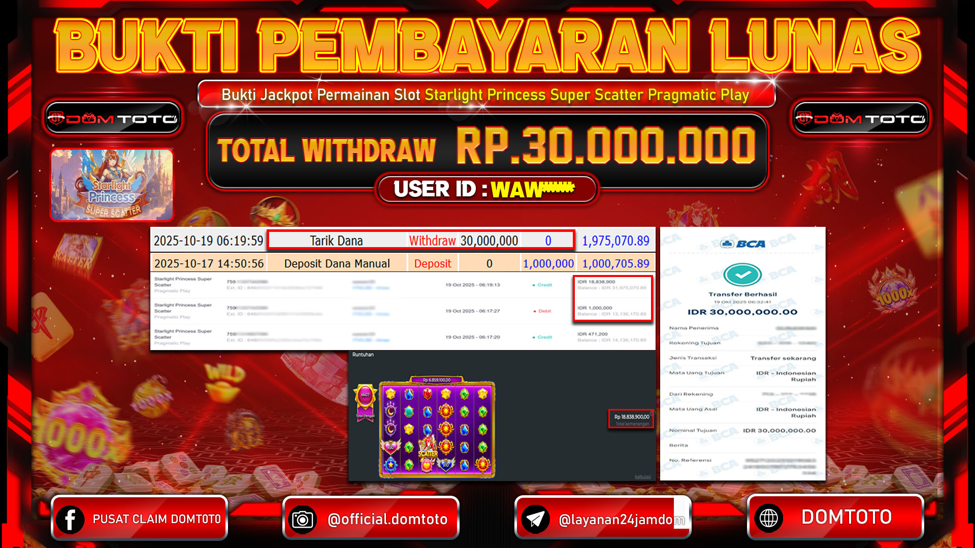 JACKPOT Slot Starlight Princess Super Scatter Pragmatic Play  19 OKTOBER 2025